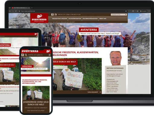 Drupal Webseite aventerra.de auf verschiedenen Endgeräten dargestellt