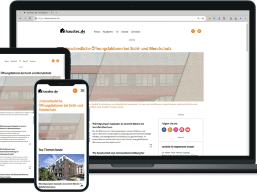 Drupal Webseite haustec.de (Online Fachjournal) auf verschiedenen Endgeräten